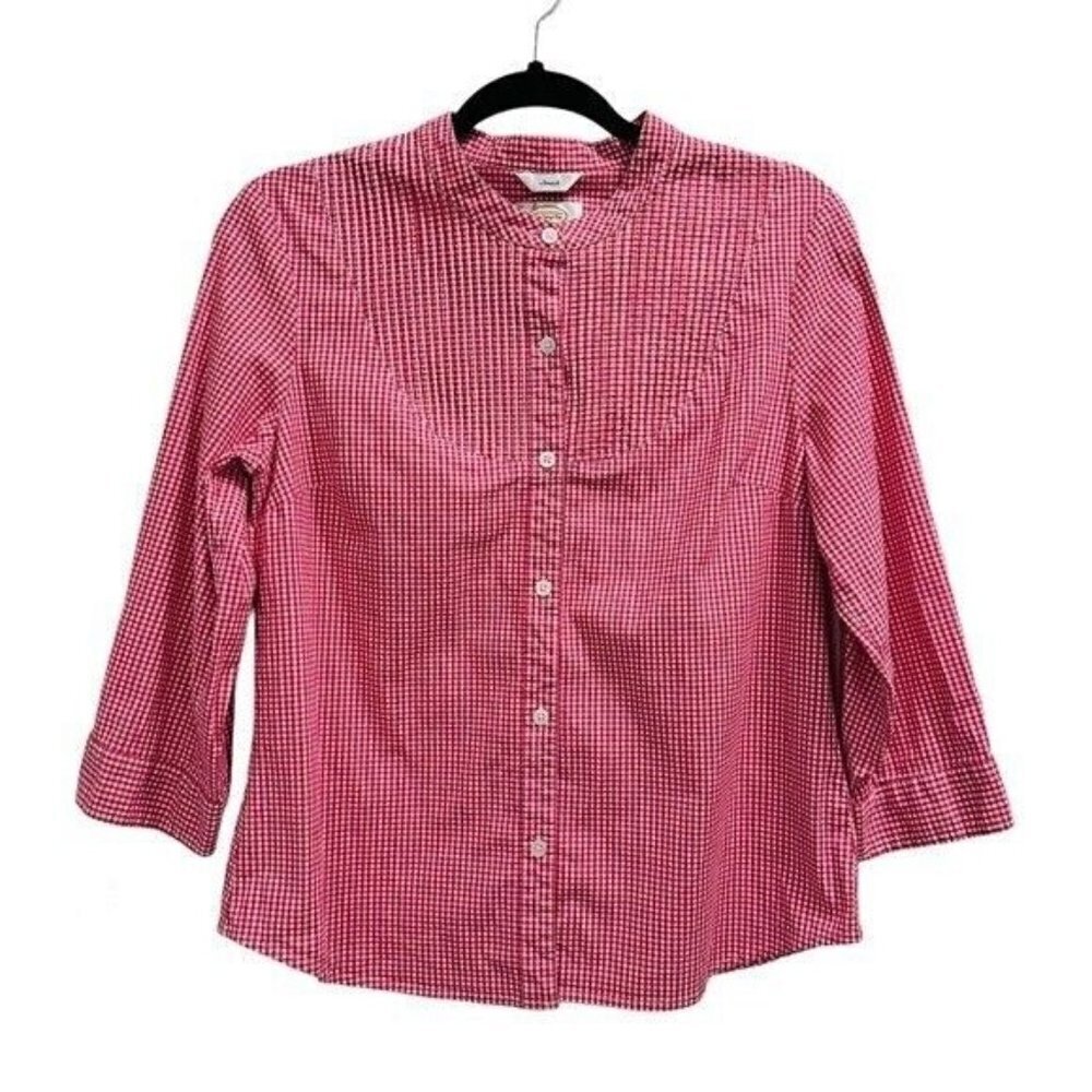 Talbots Red and White Gingham Pleated ButtonDown Shirt Size Medium